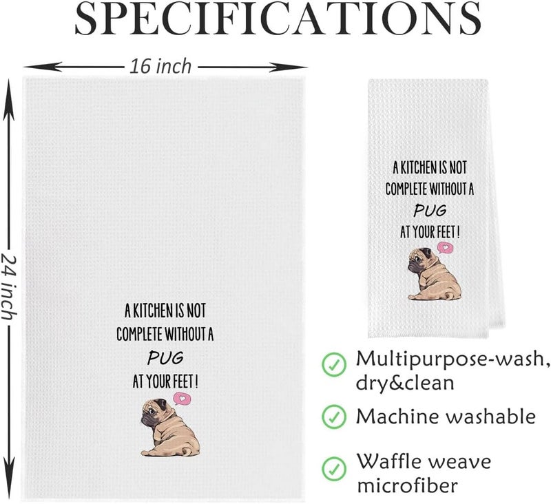 Geqtt Funny Pug Dish Towels - Decorative Waffle Weave Kitchen Hand Towel, Tea Towel Gift for Pug Lovers (1624 Inches) - Image 4